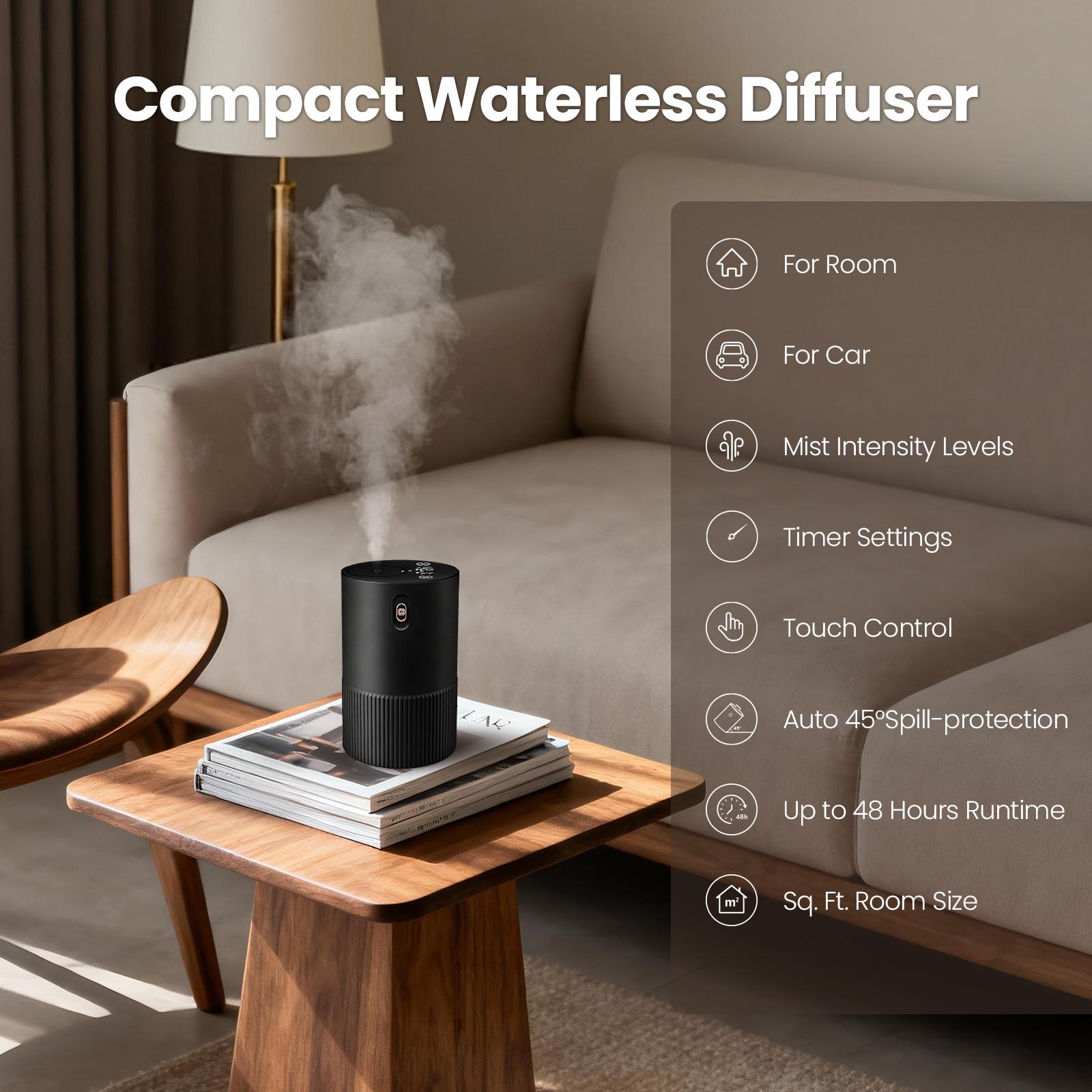 AESHORY Waterless Essential Oil Diffuser Starter Kit with Hotel Fragrance Oil Battery Operated Mini Scent Diffuser, Portable Aromatherapy Diffuser for Home, Car, Office (Black)