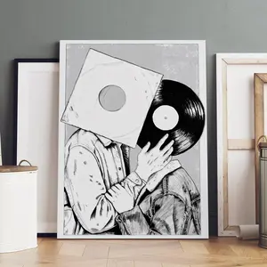 Vinyl Record Character Pattern Unframed Painting, Modern Art Canvas Wall Art, Wall Decor for Home Living Room Bedroom Office, Ornaments