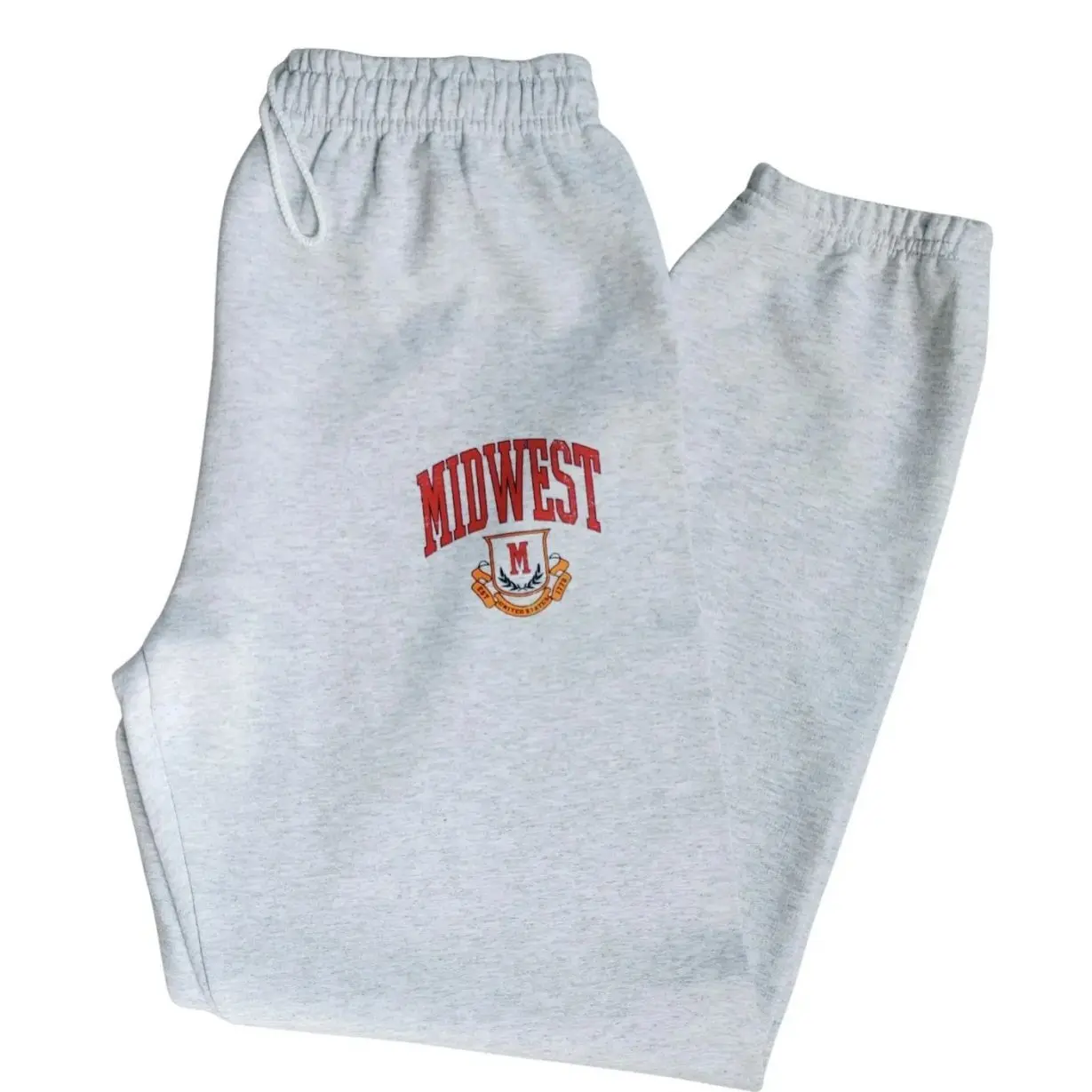 Midwest Logo Sweatpants, Distressed Varsity Joggers, Ash Gray Oversized Gildan Sweatpants, Unisex Drawstring Lounge Pants T