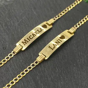 Kids ID Bracelet - Customizes Personalized Jewelry for Girls & Boys, 14K Gold, Two Tone Curb Link Chain