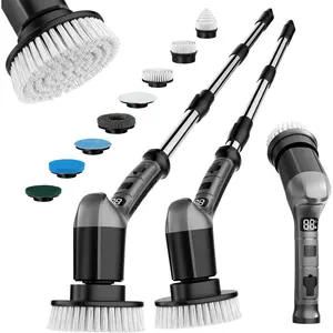 Electric Spin  with 3 Speed, Adjustable Extension Handle, 8 Brush Heads,Cordless Power Cleaning Brush for Bathroom, Tile, Kitchen-Grey