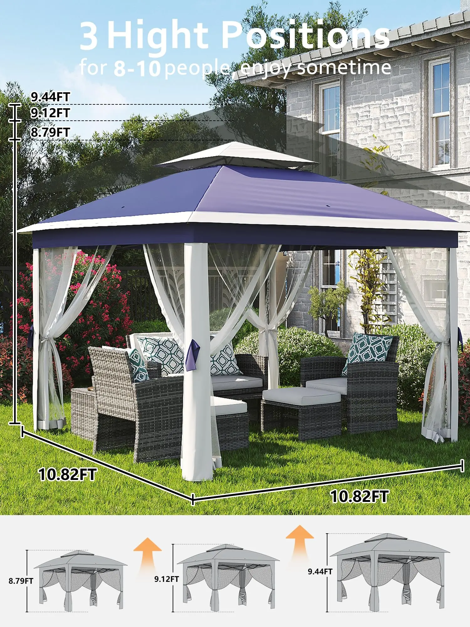 13 ft patio umbrella with crank 13ft Solar Double-Sided Patio Twin Umbrella with Led Lights, Navy