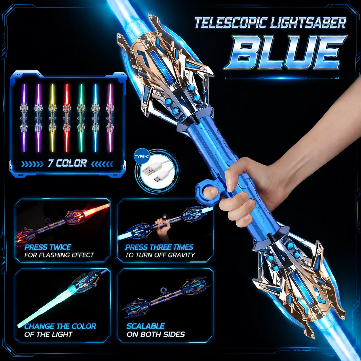 2-in-1 Twist LED Cold Lightsaber Toy - Automatic Retractable, FX Sound, Galaxy Theme Sci-Fi Props, Cool Gifts for Kids Ages 8-10, Includes Batteries, Perfect Birthday Gift for Boys Girls (Toy Swords & Sabres), Includes Cells
