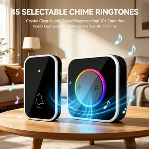 Wireless Doorbell Doorbell Chime Kit With 1000Ft Long Range Waterproof Easy Install Door Bell For Home Apartment Office 45 Chimes Adjustable Volume Colorful LED Black Home Essentials