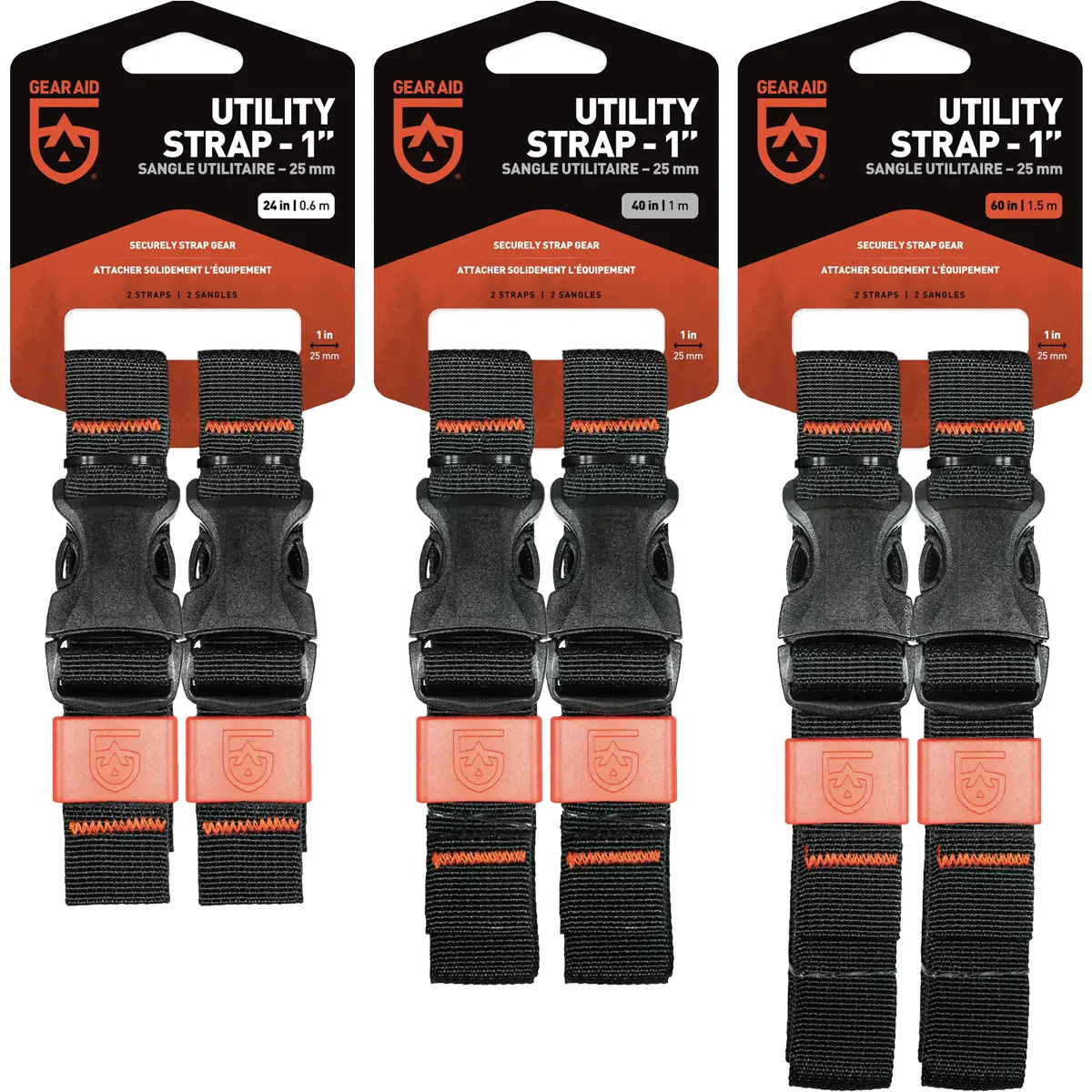 Gear Aid 1" Wide Gear Organizing Utility Strap 2-Pack - Black, Adjustable Strap, Multifunction Straps