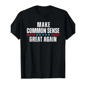 Men's Vintage Political Slogan T-Shirt - MAKE COMMON SENSE GREAT AGAIN - Conservative Campaign Style with Retro American Flag & MAGA-Inspired Design - Loose Fit Casual Shirt