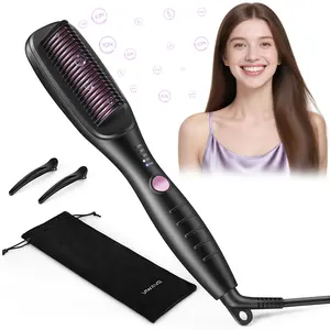 30s Fast Heating Ionic Hair Straightening Brush – Ceramic Flat Iron Comb with Million Negative Ions, Anti-Scald Design, 4 Heat Settings (140–200°C), Ideal for Frizzy, Curly & Wavy Hair, Quick Daily Styling