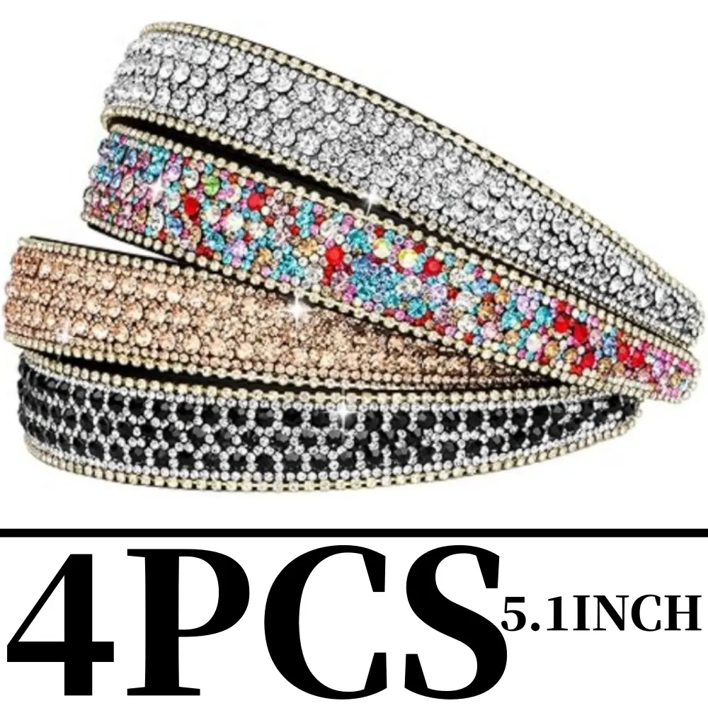 4-Pack Sparkling Rhinestone Headbands for Women, Glitter Diamond Hair Accessories for Flower Girls, Back to School & Prom Gifts (Silver, Coffee, Black, Mixed Color) – Sports & Outdoor Headbands, Four-Pack