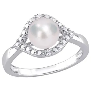 Affinity Cultured Pearl & Created White Sapphir  e Ring,Sterli