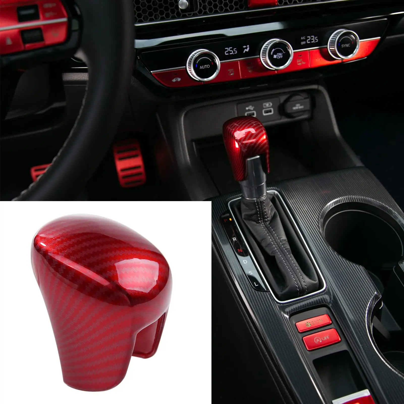 Car Gear Shift Knob Trim Cover Compatible with Honda Civic 2022-2026, Accord 2018-2026, CR-V HR-V 2023-2026, Shifter Knob Guard Interior Decor Accessories