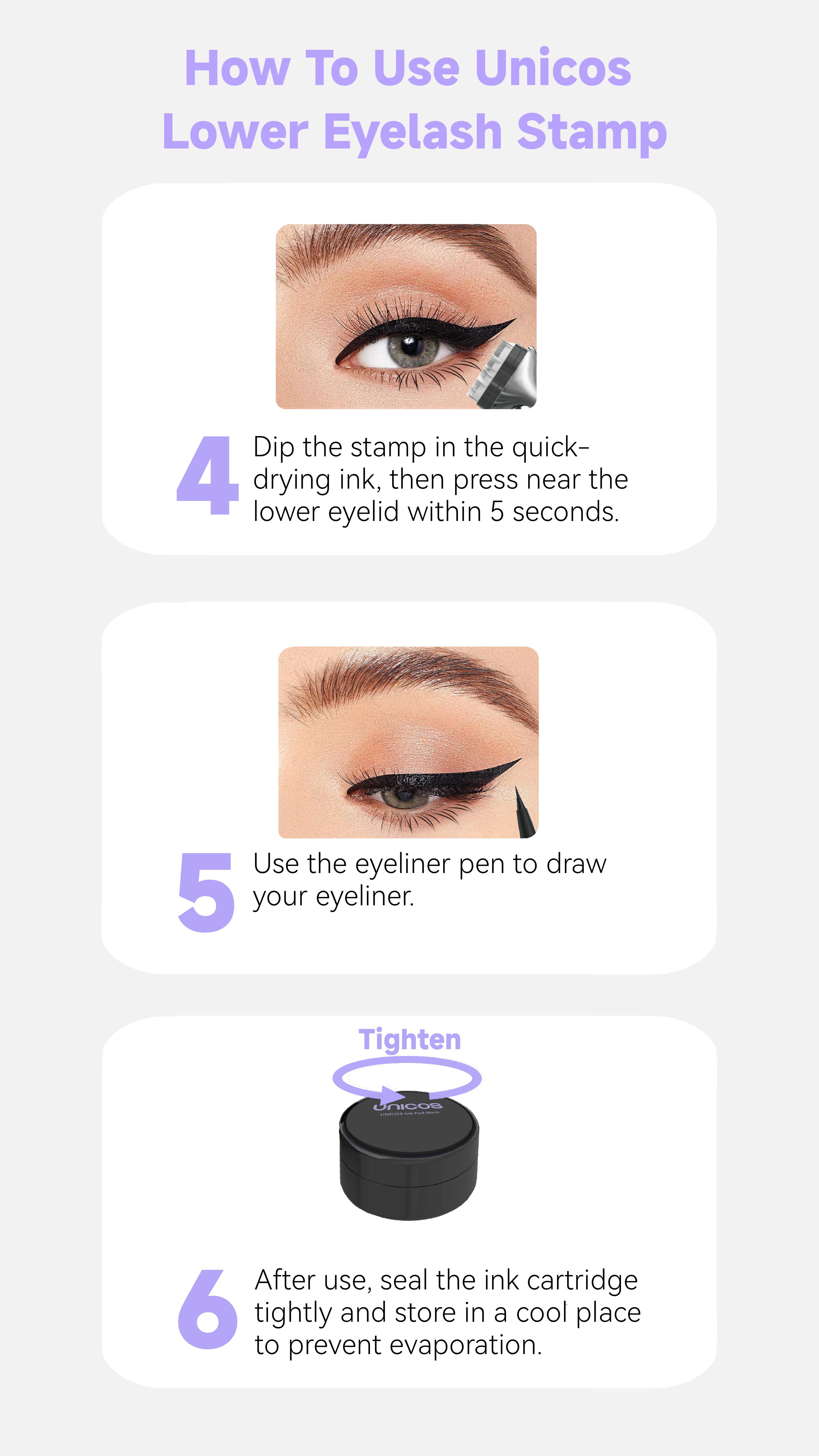 【NewGen】Unicos Lower Eyelash Stamp 2-in-1 Eye Makeup Tool with Waterproof Ink, Compact Design, Easy Application for Natural Look, Cosmetics, dealsforyouday