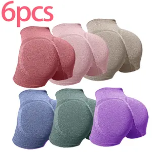 6pcs Women’s High-Waisted Yoga Shorts – High elasticity tummy control with butt-lifting design, breathable mesh panels, and six solid colors for yoga, gym, running, and outdoor activities – all-season machine-washable athletic shorts