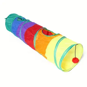 Interactive Cat Tunnel Toy with Straight Through Tunnel & Cat Crossing Aisle - Fabric Hideout for Cats, Kittens - Encourages Hunting Behavior, Hide & Pounce Game - Playhouse Accessory