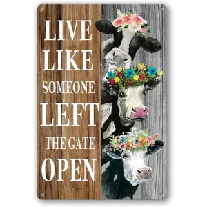 Funny Highland Cow Tin Sign Cow Wall Decor Cows Art Poster Metal Plaque Signs Farm House Decorations For Home Bathroom Kitchen Decor Live Like Someone Left The Gate Open Sign Farmhouse Wall Art For Living Room Decor 8X 12 Inch