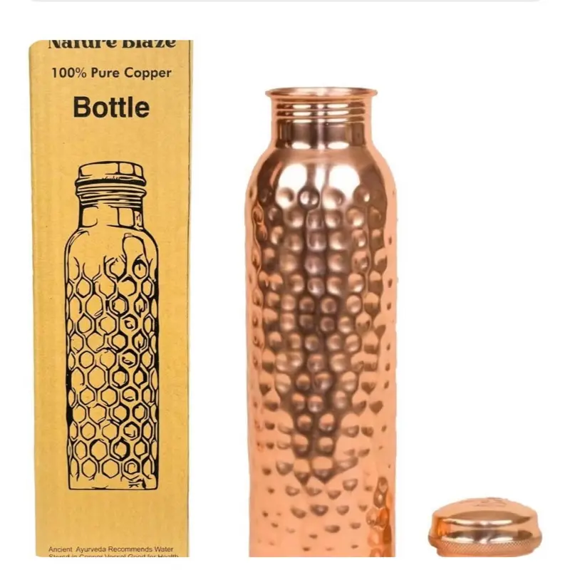 Billion Deals Copper Hammered Ayurvedic Water Bottle Sport Fitness Yoga Leak Proof - 1000ML