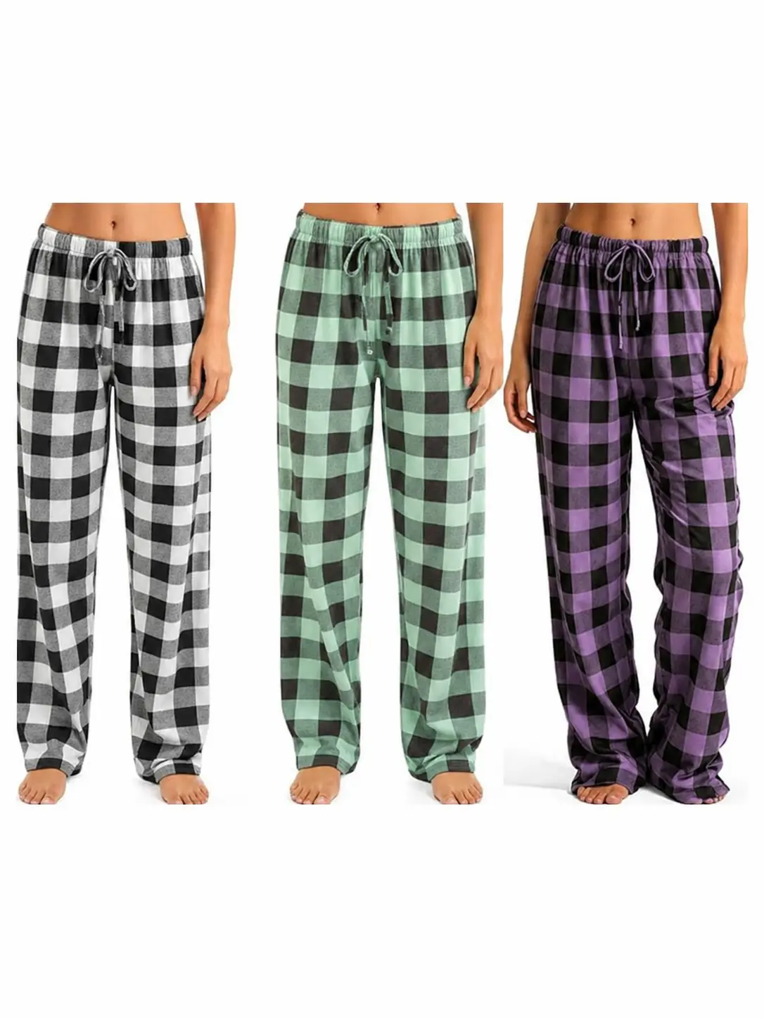 Women's Plaid Lounge Pants - Soft Straight Fit Nightwear with Adjustable Drawstring Tie for Casual Home and Sleep Wear, Cotton Fabric, Straight Pants