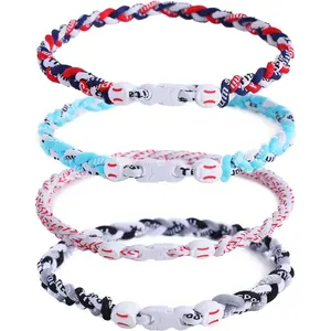 4 Pieces Baseball Necklaces for Boys,Three Braided Rope Tornado Sports Titanium Necklaces,Baseball Accessories Drip