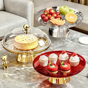 1Pcs Decorative Cake Stand with Lid, Ramadan New Year Candy Dish, Afternoon Tea Party Food Tray, Clear Cupcake Stand for Outdoor Hotel, Living Room Fruit Bowl Dessert Plate, Cupcake Holder
