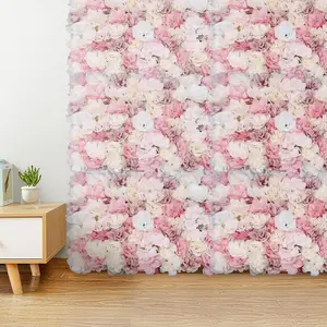 15.74"x 23.62" Artificial Flower Wall Panels,Flower Wall Mat Silk Flower Panels for Outdoor Garden Backyard Fence Fence Privacy Screen and Indoor Wall Decor (12Pcs Pink+White)