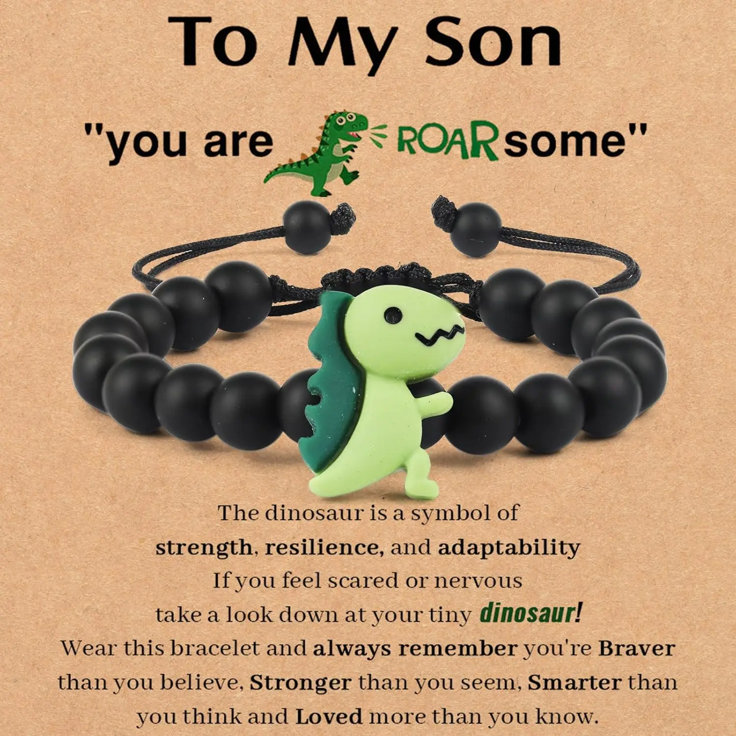 Dinosaur Bracelet for Son/Grandson on School Day/Frist Day/Birthday Cute Cartoon Dinosaur Beaded Strand Bracelet Adjustable Animal Inspirational Bracelet