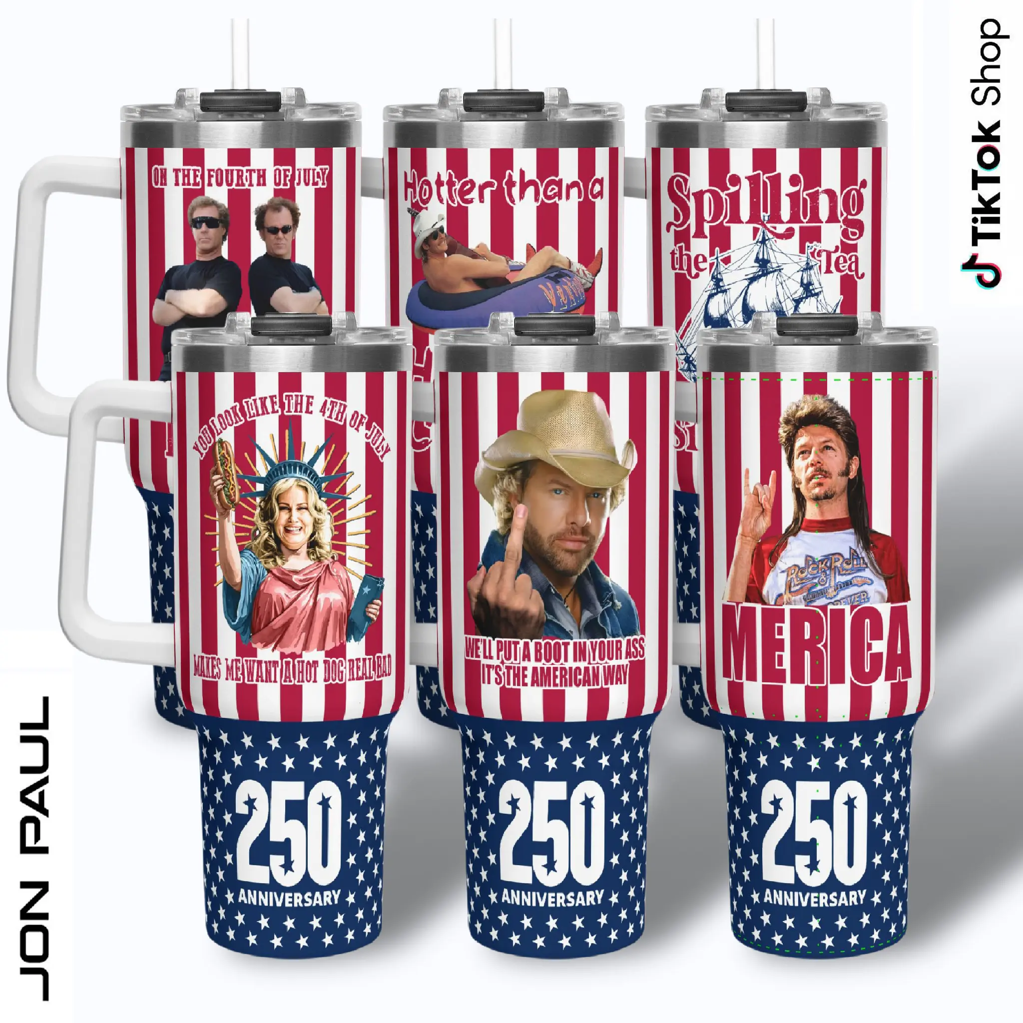 40oz Stainless Steel Engraved Double Wall Leak-Proof Insulated Travel Tumbler with Handle - USA Flag 250-Year Anniversary 4th of July Collection Flask, Modern Reusable Kitchenware Drinkware Gift-Ready for Toby Keith Fans