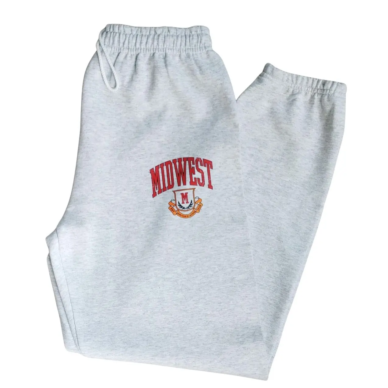 Midwest Logo Sweatpants, Distressed Varsity Joggers, Ash Gray Oversized Gildan Sweatpants, Unisex Drawstring Lounge Pants 2