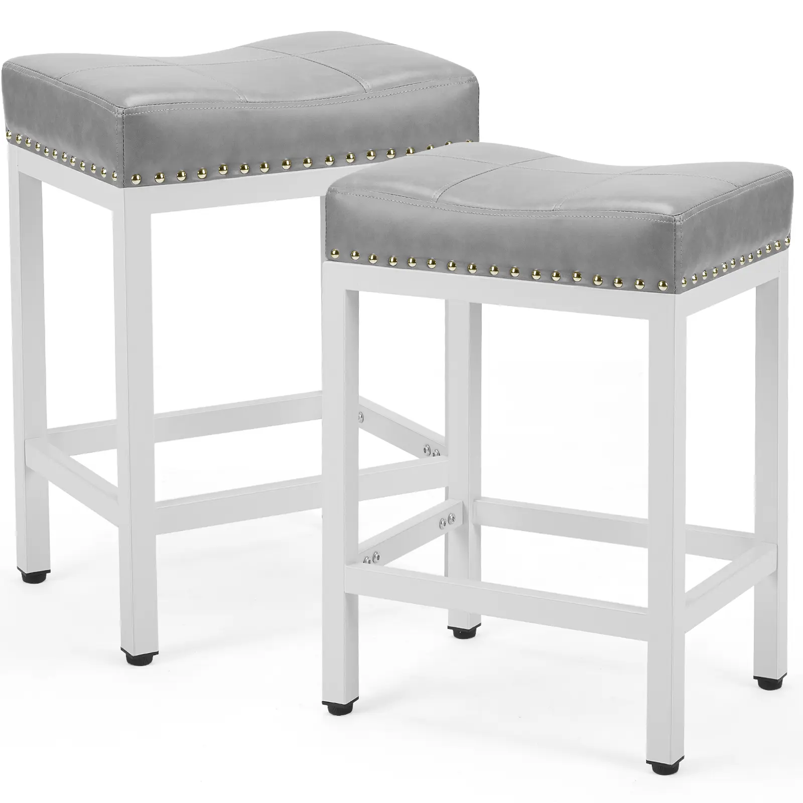 Modern 24-Inch Counter Height Chairs - 2-Pack All-Metal Base Artificial Leather Indoor Barstools for Kitchen, Chair