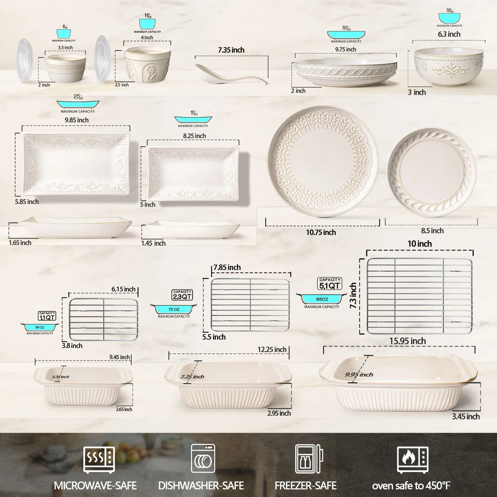 Artisan Textured Ceramic Pasta Bowls Set of 4 - 9.75" Large 50oz Salad & Serving Plates - Microwave Safe Dinnerware with Unique Embossment Designs Multiple Patterns - Saladbowl Tableware Artisan Textured Ceramic Pasta Bowls Set of 4 - 9.75" Large 50oz Salad & Serving Plates - Microwave Safe Dinnerware with Unique Embossment Designs Multiple Patterns - Saladbowl Tableware