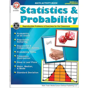 Mark Twain Media Statistics & Probability Math Workbook, Grades 5-12 Math Practice With Probabilities, Standard Deviation, Mean, Median, and Mode, STEM and Leaf Plots (80 pgs) Workbook Edition