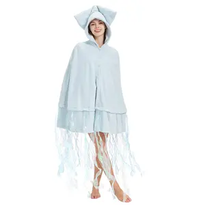 Squid Costume Hooded Cape for Halloween Christmas Party Cozy Polyester Fabric One Size Fits All Adult Rat Costume Set with Accessories Fits Fabric Womenswear junko harness fourth wing absolute scarecrow outfit fursuit monokini Clothes bunny ears