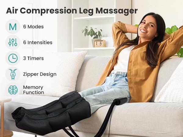 Nekteck Leg Massager for Circulation and Pain Relief, Air Compression Leg and Foot Massager, to Relieve Pain Swelling Edema, Edema RLS with 6 Modes & 6 Intensities, Relaxation Gifts for Mom Men Women Dad Wife Friend