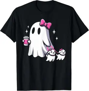 Halloween Cute Ghost Walking Dog Spooky Pink Coquette Ghost Men Women Girls Kids T-Shirt menswear womenswear casual unisex cotton Trumpkin Classic T-Shirt Spooky Chicken Lover Halloween T-shirt