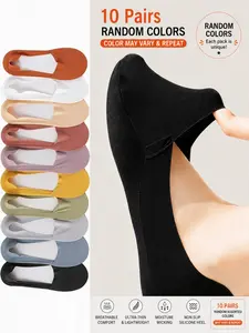 10 Pairs of Women's Spring/Summer Elegant Ultra-Thin Lightweight Low-Cut Non-Slip Invisible Socks Comfortable Moisture-Wicking Socks Cool Silk Boat Socks Essential Casual Basics for Women