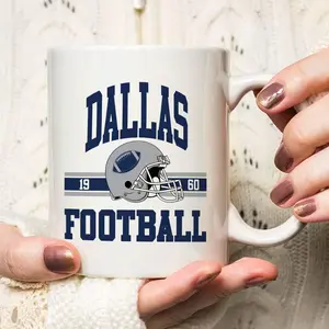 Dallas 11oz Insulated Ceramic Mug with Football Helmet Design - Reusable Coffee Cup for Hot & Cold Beverages, Machine Washable Gift for Men & Women, Perfect for Birthdays, Christmas, Game Day Decor