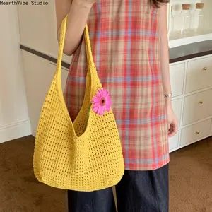 Trendy Open-Knit Mesh Tote Bag for Women, Viral Aesthetic Beach Shoulder Handbag, Large Capacity Lightweight Woven Carryall, Casual Summer Travel Shopping Vacation Everyday Chic