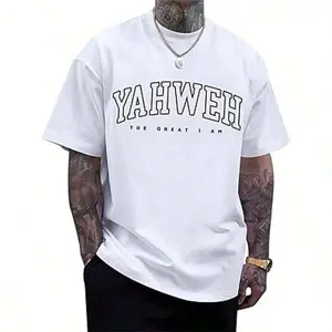 180g[100%cotton]Men's Summer Yahweh Monogram T-Shirt - Round Neck, Slight Stretch, Regular Fit, Monogram, Casual Style, Knitted Fabric - Perfect For Summer FashionNew Stylish T-ShirtCasual Short-Sleeve T-Shirts For Men And Women
