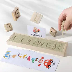 Wooden children's alphabet and number sand stamp educational interactive thinking logic training toy with English words