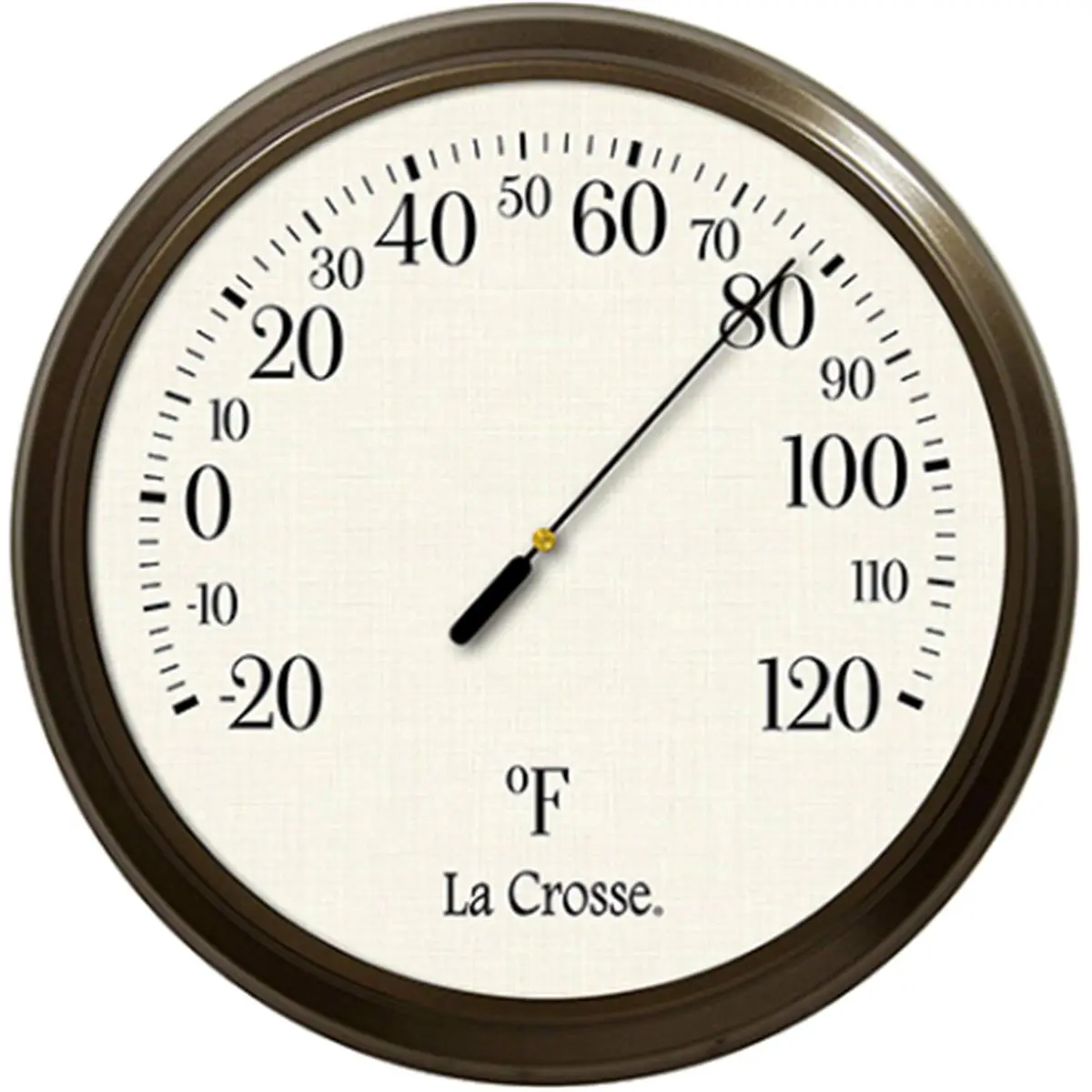 La Crosse Technology 104-108-A 8 in. Classic Round Americana Dial Thermometer, Indoor/Outdoor Hanging Temperature Sensing Gauge for Garden Area, Easy-to-Read Dial, Mountable on Screw or Nail