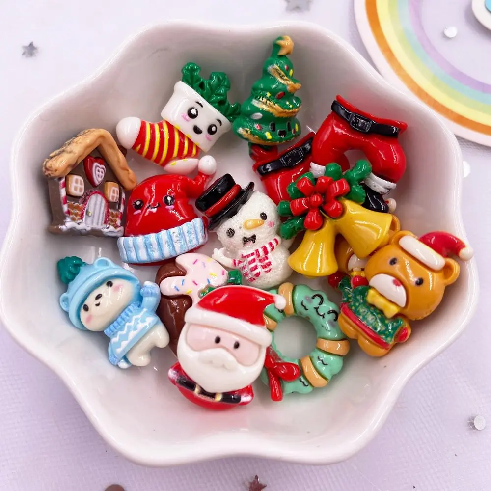 10pcs Mixed Resin Kawaii Colorful Mini Santa Trees Elk Snowman Bells Christmas Tree Box Hat Socks Bear House Flatback Christmas Figurines Scrapbook DIY Decor Crafts Accessories Party Decoration Supplies, Holiday Decor, Christmas Decorations