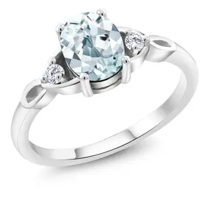 Gem Stone King 925 Sterling Silver Gemstone Birthstone and White Lab Grown Diamond 3-Stone Ring for Women | Oval 8X6MM with 2MM Round Accents | Three Stone Wedding Anniversary Engagement Promise Ring | Sizes 5-9