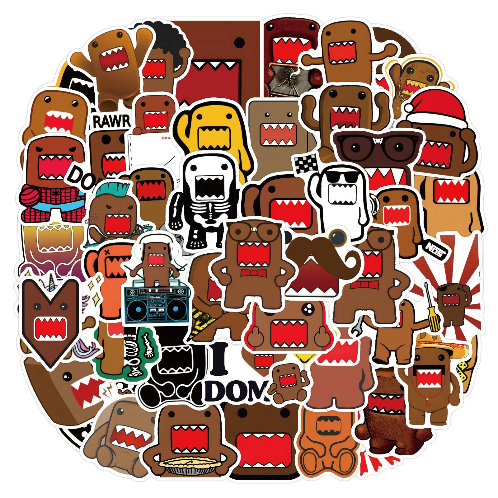 Cute Domo Kun Graffiti Sticker, 50pcs Waterproof DIY Decals, Self Adhesive Sticker for Stationery, Handbags, Suitcases, Notebooks, Mobile Phones Decor