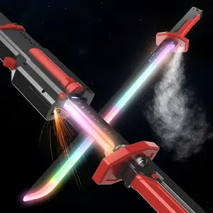 Cyberpunk Neon Sword Lightsaber Toy 31.5" Spark Blade Sound & Fog Eight-Color Streaming Light Effect Type-C Rechargeable for Rave, Cosplay & Display