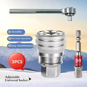 Serein 3 PCS Multi-Function Universal Socket Wrench Set with Mini Ratchet Wrench - 10-19mm Adjustable Universal Maintenance Tool, 3/8" Drive Universal Socket Kit for Ratchet Torque Wrench & Power Drill, Multifunctional Wrench Set