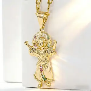 New 14K Plated 3D ChristPendant Necklace, Copper Inlaid, Christian Prayer Gift, Vintage StreetStyle, Unique Religious Jewelry