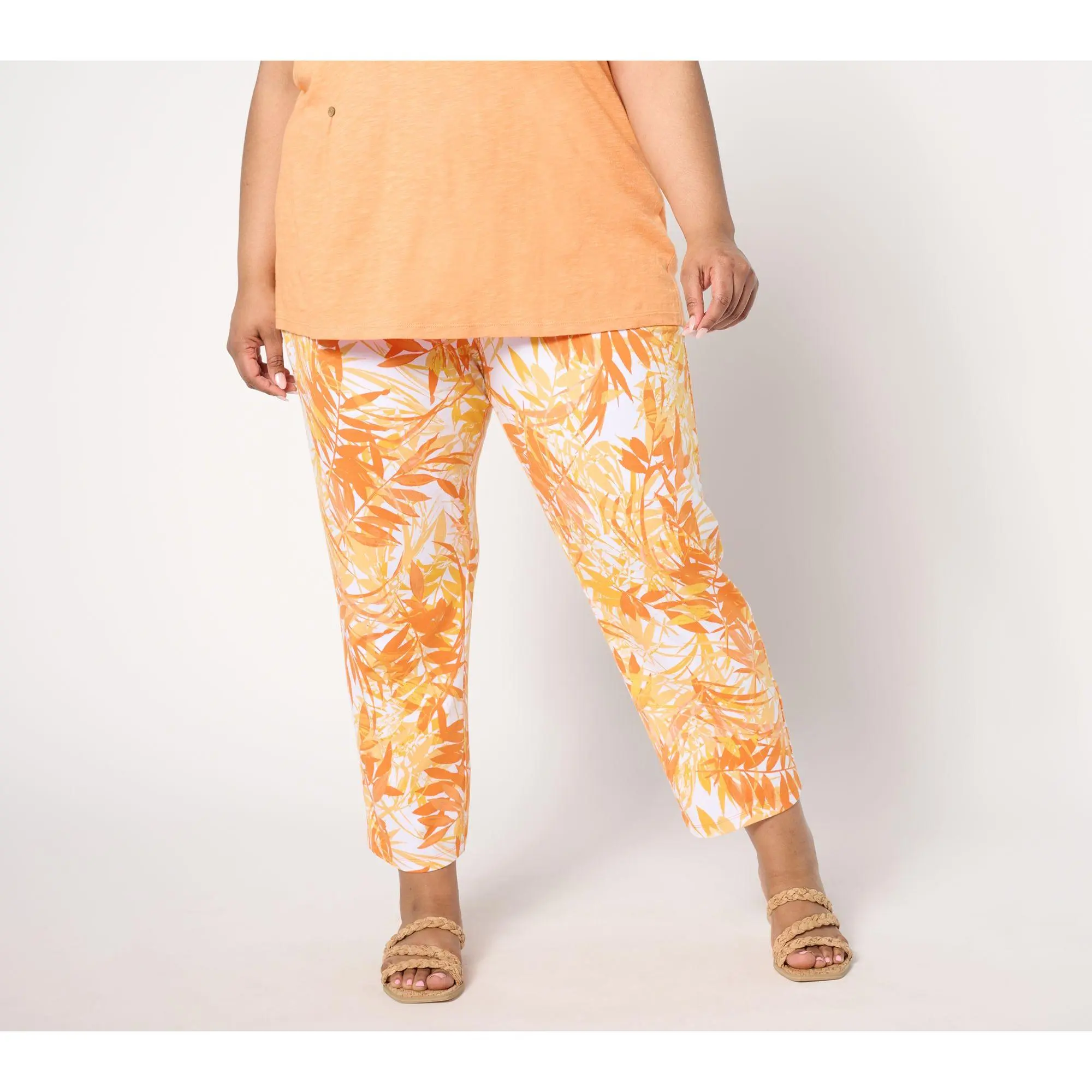 QVC Denim & Co. Printed Beach Jersey Straight-Leg Women's Pants