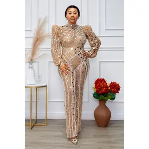 Star Zee Luxe Illusion Crystal Mesh Jumpsuit