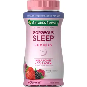 Natures Bounty Optimal Solutions Gorgeous Sleep Melatonin 5mg Gummies with Collagen, 60 Count, Berry Flavors, 30 Total Servings