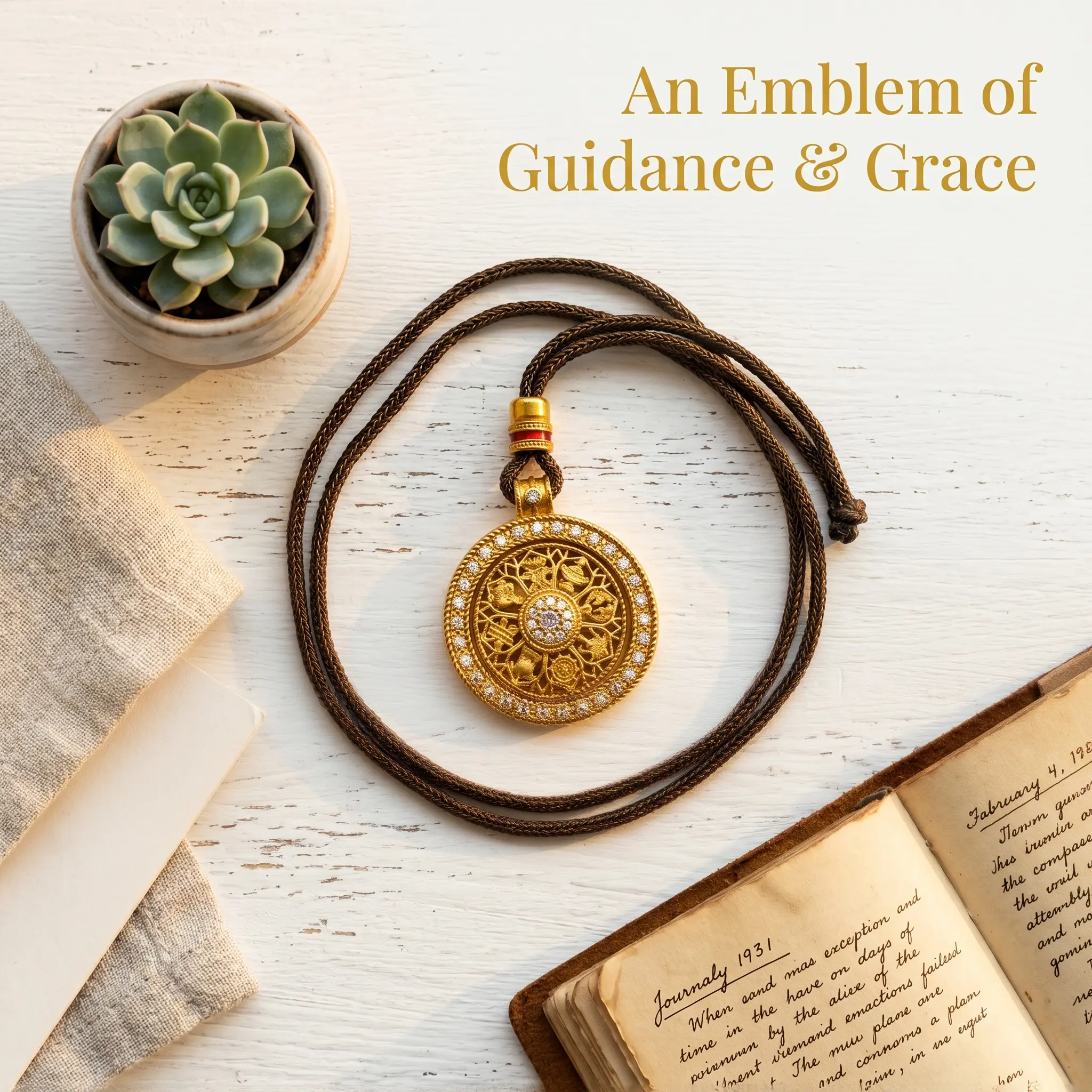 8 Treasures Luopan Pendant - Chinese-Style Auspicious Hollow Round Cutout Gold Charm, Adjustable Braided Lanyard (37 cm Length), 18.5 g, 3 cm Diameter, Eastern Cultural Lucky Protective Accessory for Adults, Unisex Costume Jewelry Gift