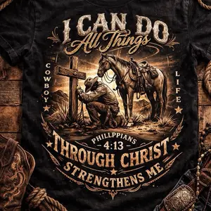 Cowboy Life T-Shirt - I Can Do All Things Through Christ Philippians 4:13 Strengthens Me Design