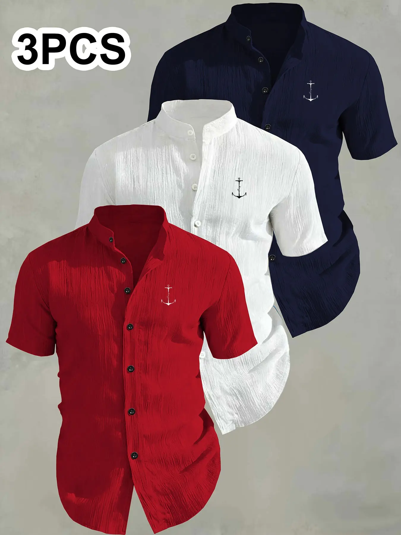3-Pack Men's Casual Summer Short Sleeve Shirts, Breathable Collar Button-Up Wear for Beach and Pool